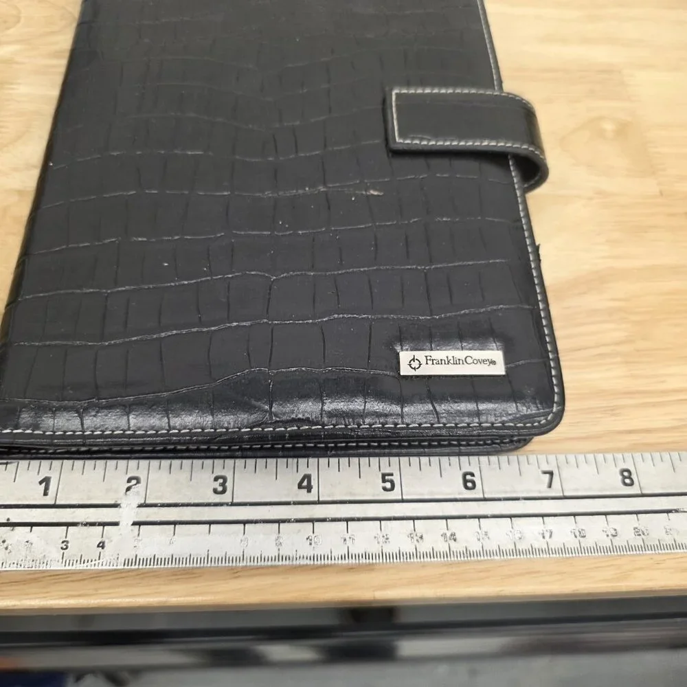 FRANKLIN COVEY Small Note Pad Folio Portfolio Black Faux Leather Crocodile Cover